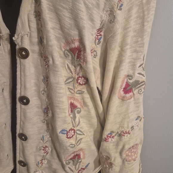 Beautiful Embroidered Cream Button-Front Women's Cardigan L Oversized Johnny Was - Picture 7 of 11